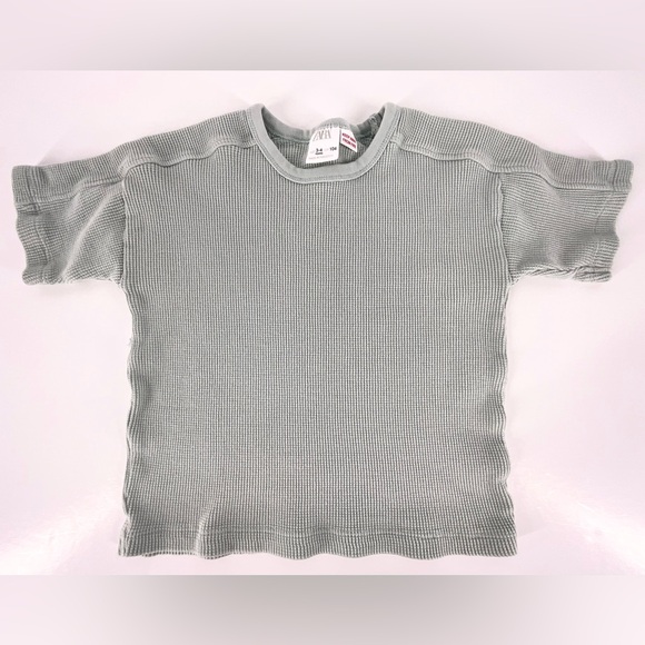 Zara Kids Mint Green Basic Waffle Knit Ribbed Short Sleeve T-Shirt | 3-4 Years - Picture 1 of 8